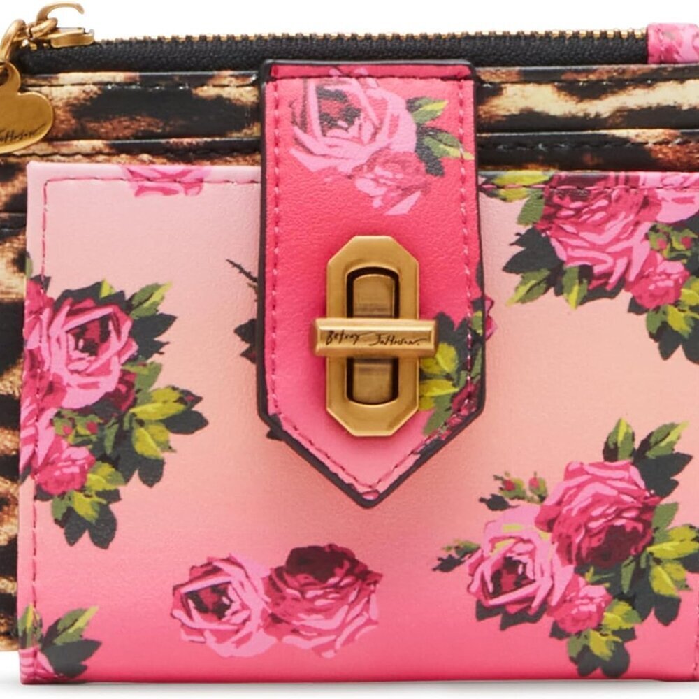Leopard Floral Bifold Wallet Womens Polyester Zipper Card ID